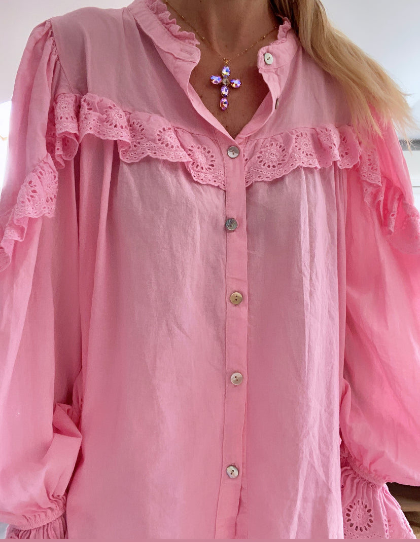 Blouse coton broderie anglaise PERLA rose bb