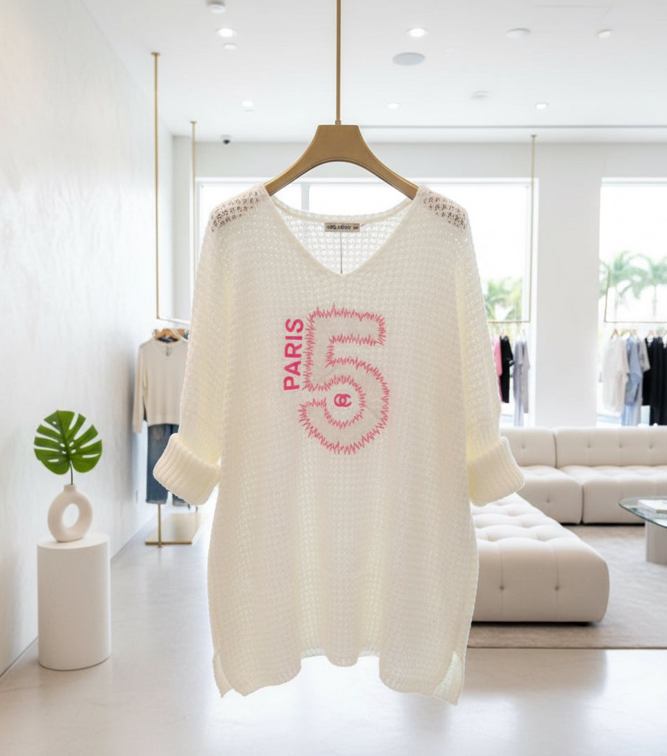 Top nid d’abeille N5 LILIROSE blanc cassé