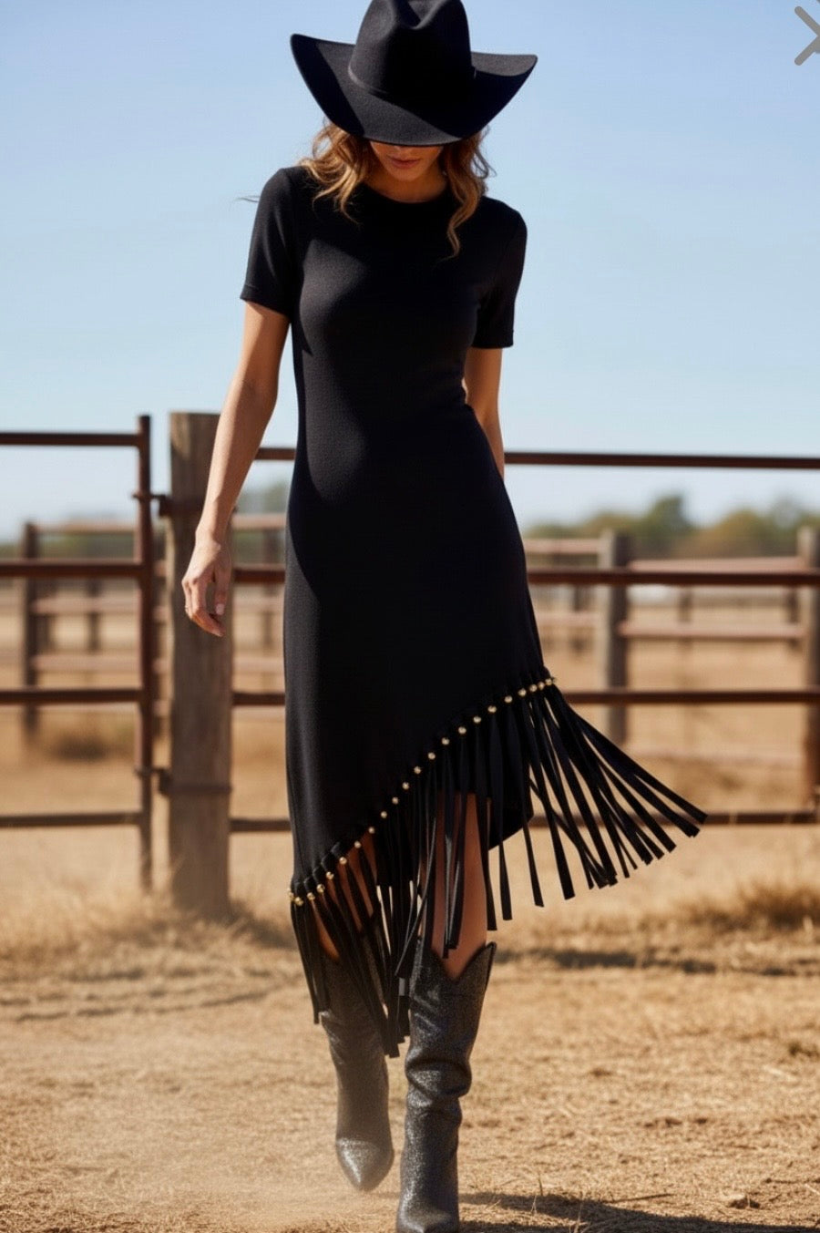Robe Midi Franges Asymétrique CHEYENNE western Chic