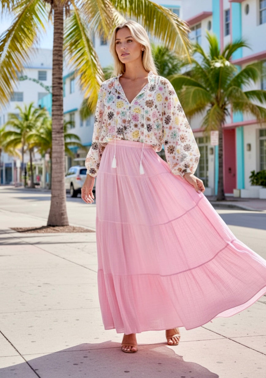 Blouse AVA – Coton Brodé Fleurs & Pompons, Hippie Chic 🌸 | Carla Gianinni