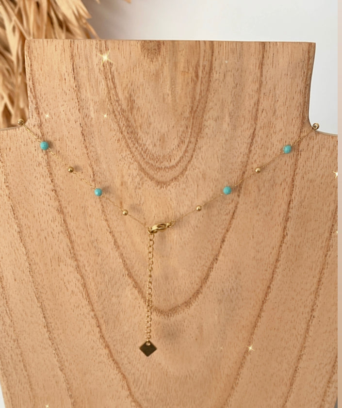 Collier boules turquoises/or LINA