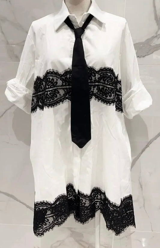 Robe Chemise dentelle et cravate NORY