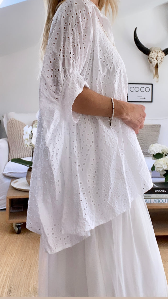 Blouse oversize broderie anglaise blanche POPY