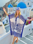 Charger l'image dans la visionneuse de la galerie, Caftan Bleu Mykonos – Robe Fluide Viscose Imprimé santorin Femme | Resort
