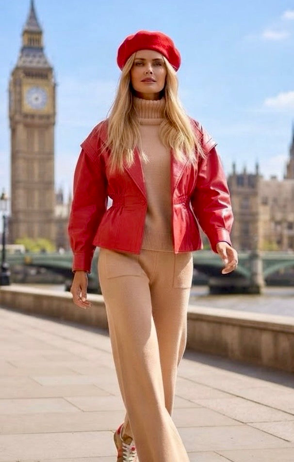 Blouson Simili Cuir Rouge KATE — Veste rétro année 80