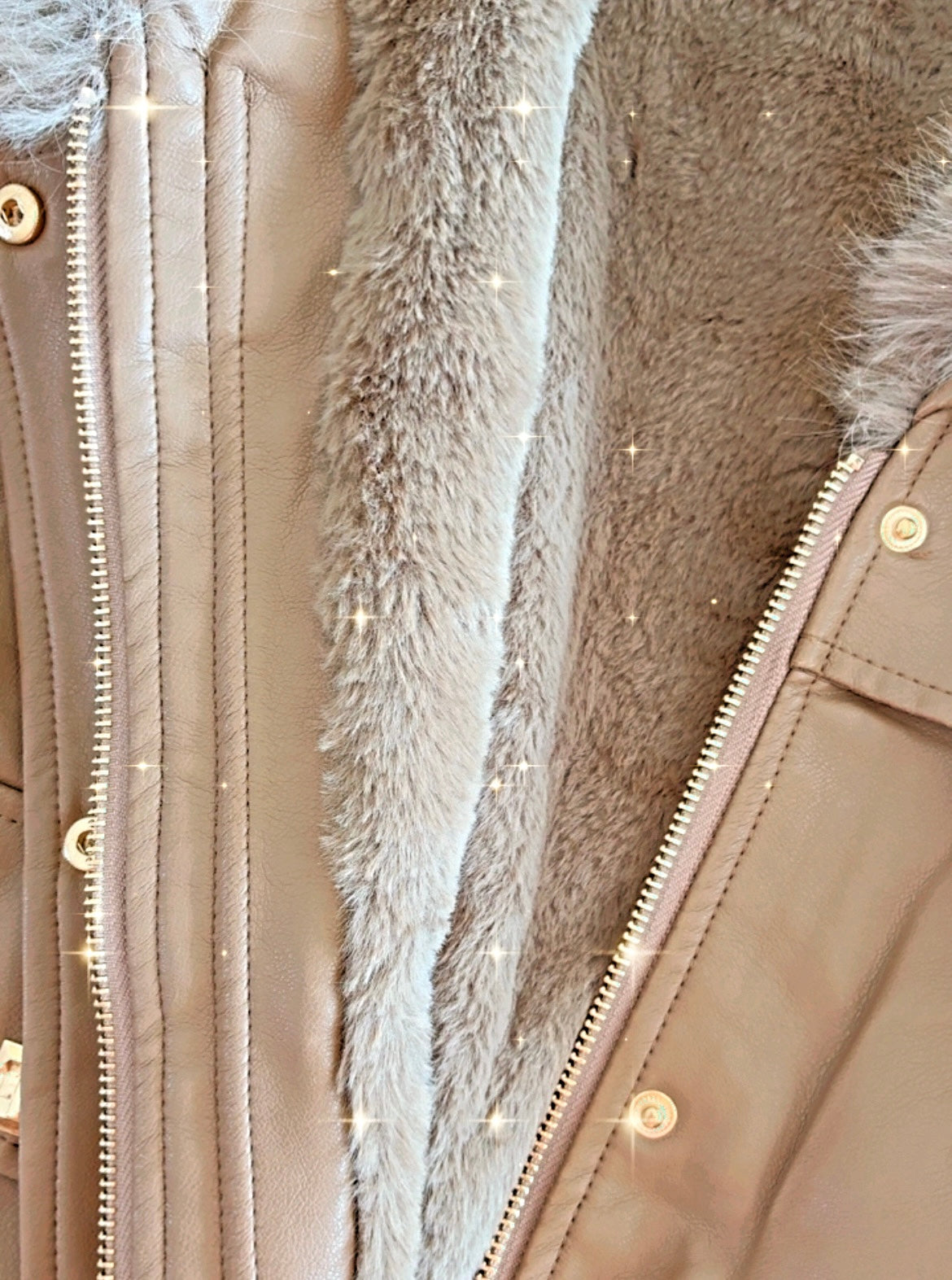Veste Parka beige Fausse Fourrure MERYL – Effet Cuir