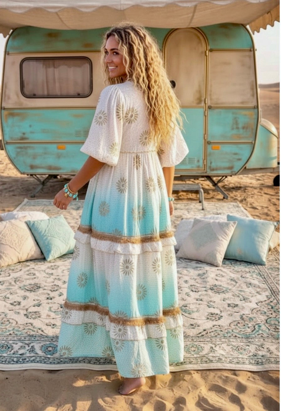 Robe Longue CARMEN | Bohème COACHELLA Tie & Dye - Perles & Sequins✨🌙