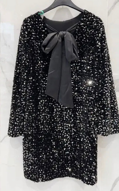 Robe paillettes et velours noire OPALE