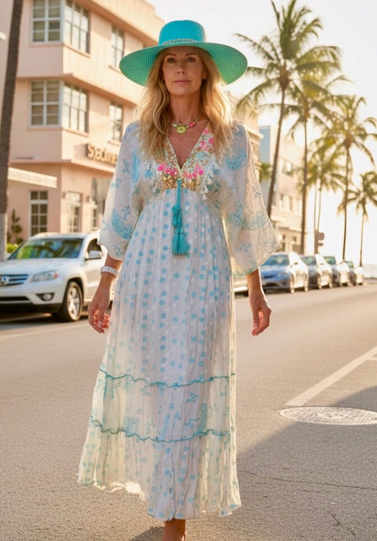 Vestido largo de lentejuelas SIYA beige