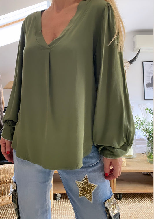 LENA khaki silk blouse