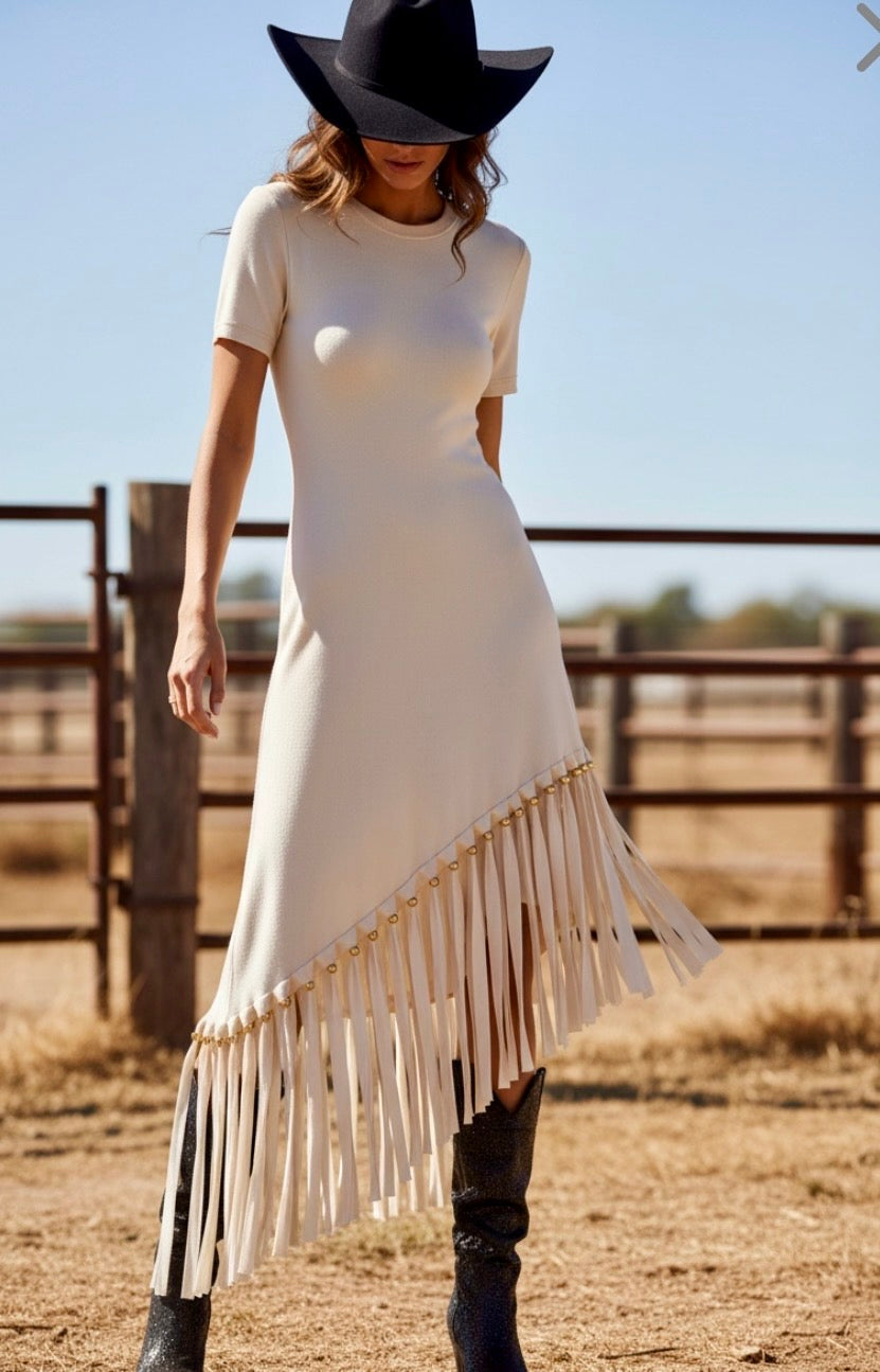 Robe Midi Franges Asymétrique CHEYENNE western Chic