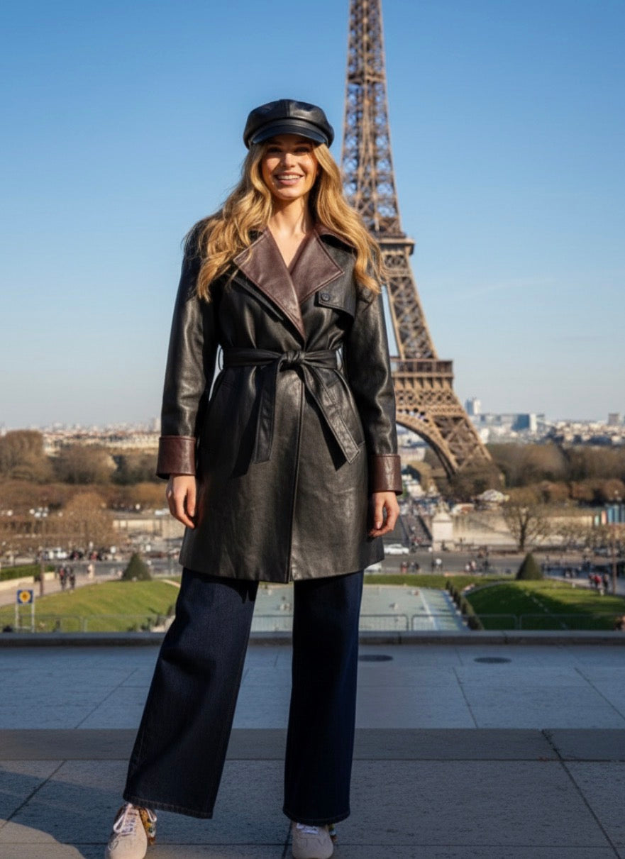 Trench simili cuir noir et bordeaux AGATHA
