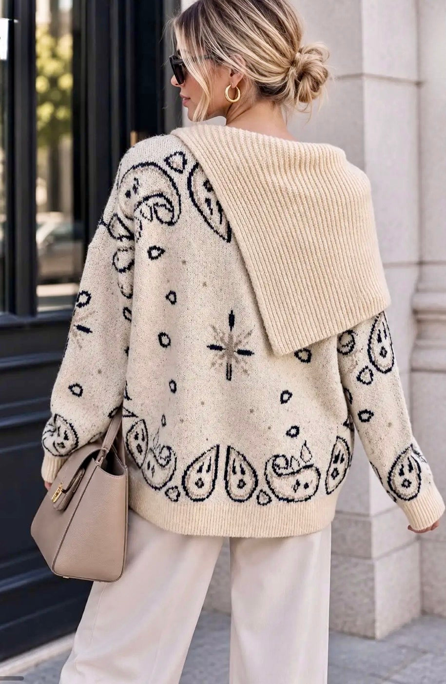 Pull bandana  crème maxi col asymétrique JENNIFER