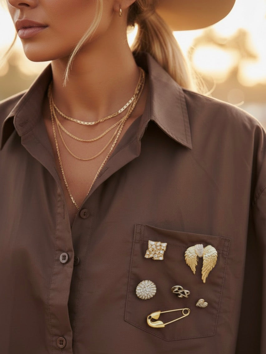 Chemise Chocolat Pins Dorés CHEYENNE – Lilirose Cannes🤎