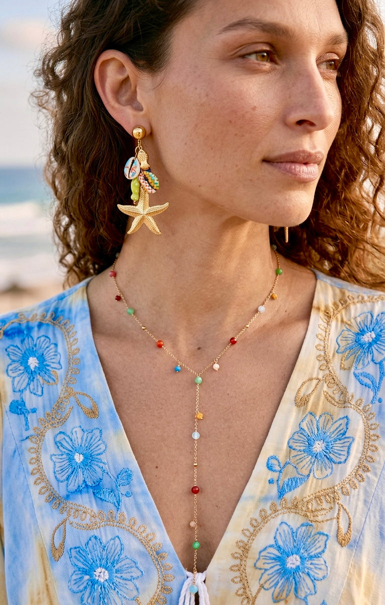Collier Goutte d'Eau CHLOÉ – Perles Multicolores & Doré Bohème♥️✨