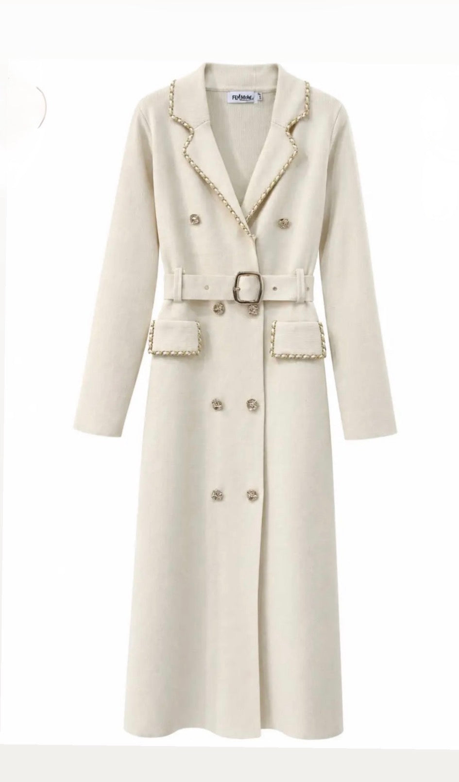 MATHILDE — Robe longue Manteau Crème chic
