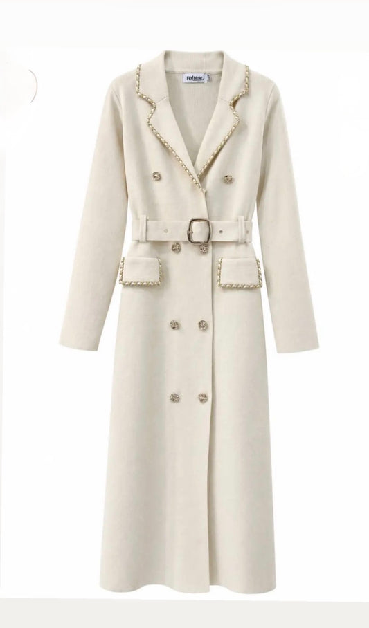 MATHILDE — Robe longue Manteau Crème chic