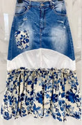 Load image into Gallery viewer, Jupe en jean avec volants fleuri FLORIANE
