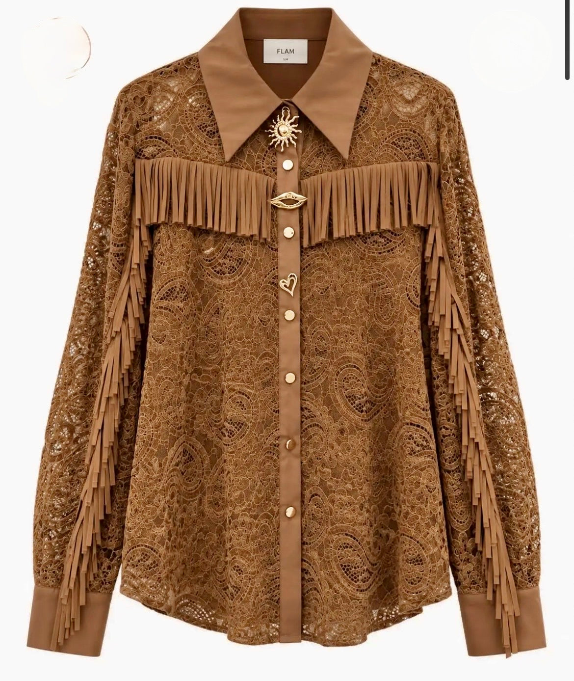 TALULAH – Chemise western femme en dentelle camel à franges