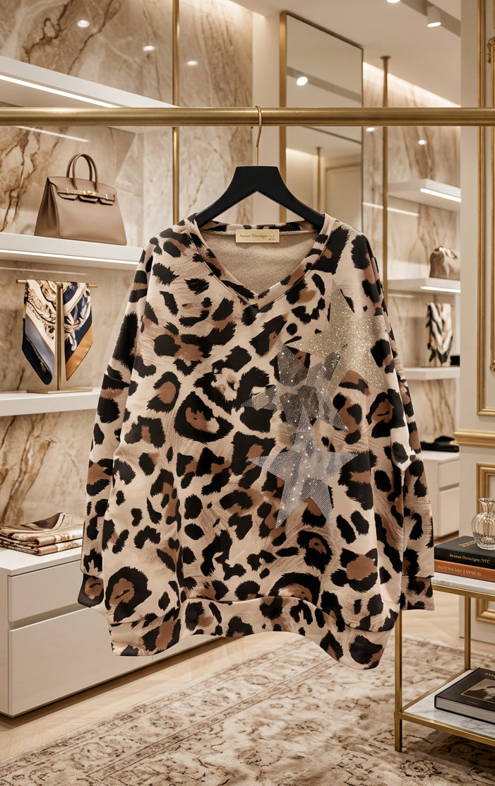 BRADLEY – Sweat léopard oversize étoiles argentées