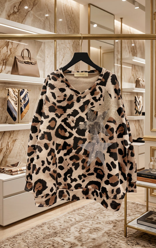 BRADLEY – Sweat léopard oversize étoiles argentées