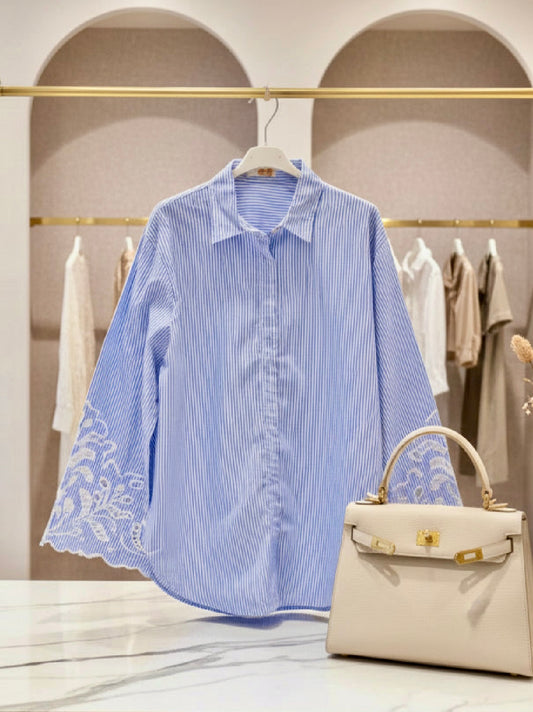 Chemisier CARLA rayures et dentelle