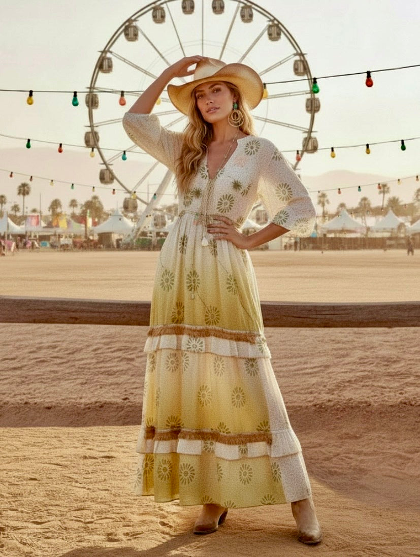 Robe Longue CARMEN | Bohème COACHELLA Tie & Dye - Perles & Sequins✨🌙