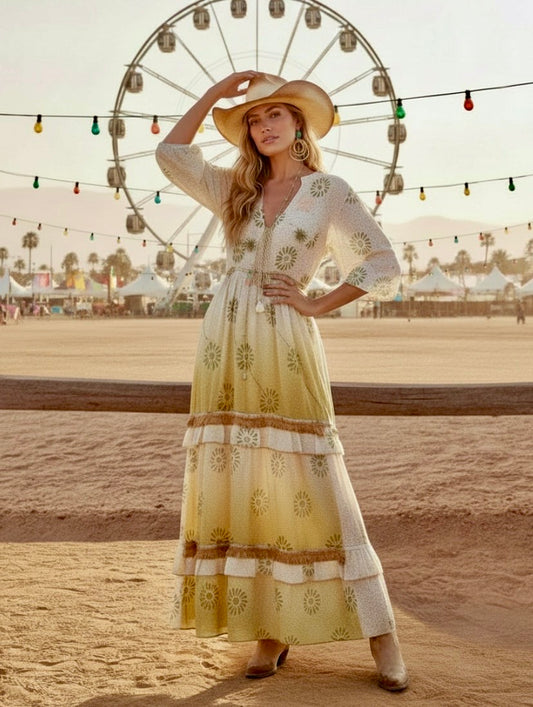 Robe Longue CARMEN | Bohème COACHELLA Tie & Dye - Perles & Sequins✨🌙