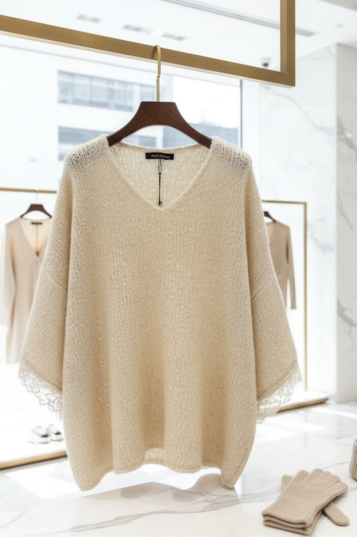 Pull maille laine et dentelle COCOONING