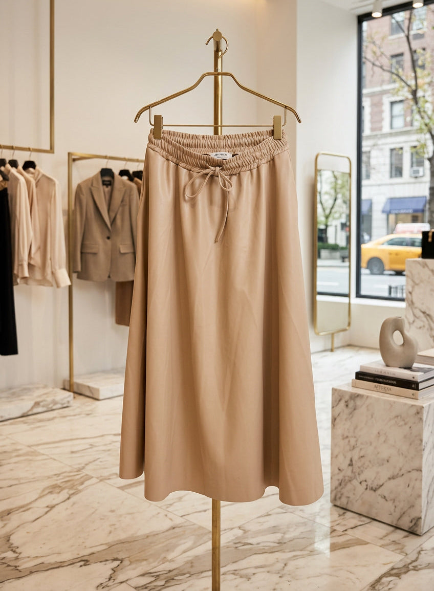 Jupe évasée en similicuir beige PEYTON