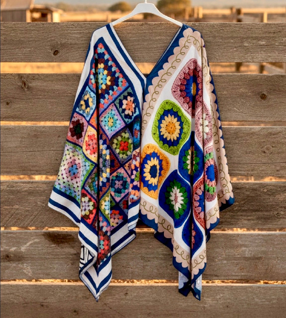 Blouse Poncho Fluide Effet Patchwork WILD – Style Boho Chic🌸