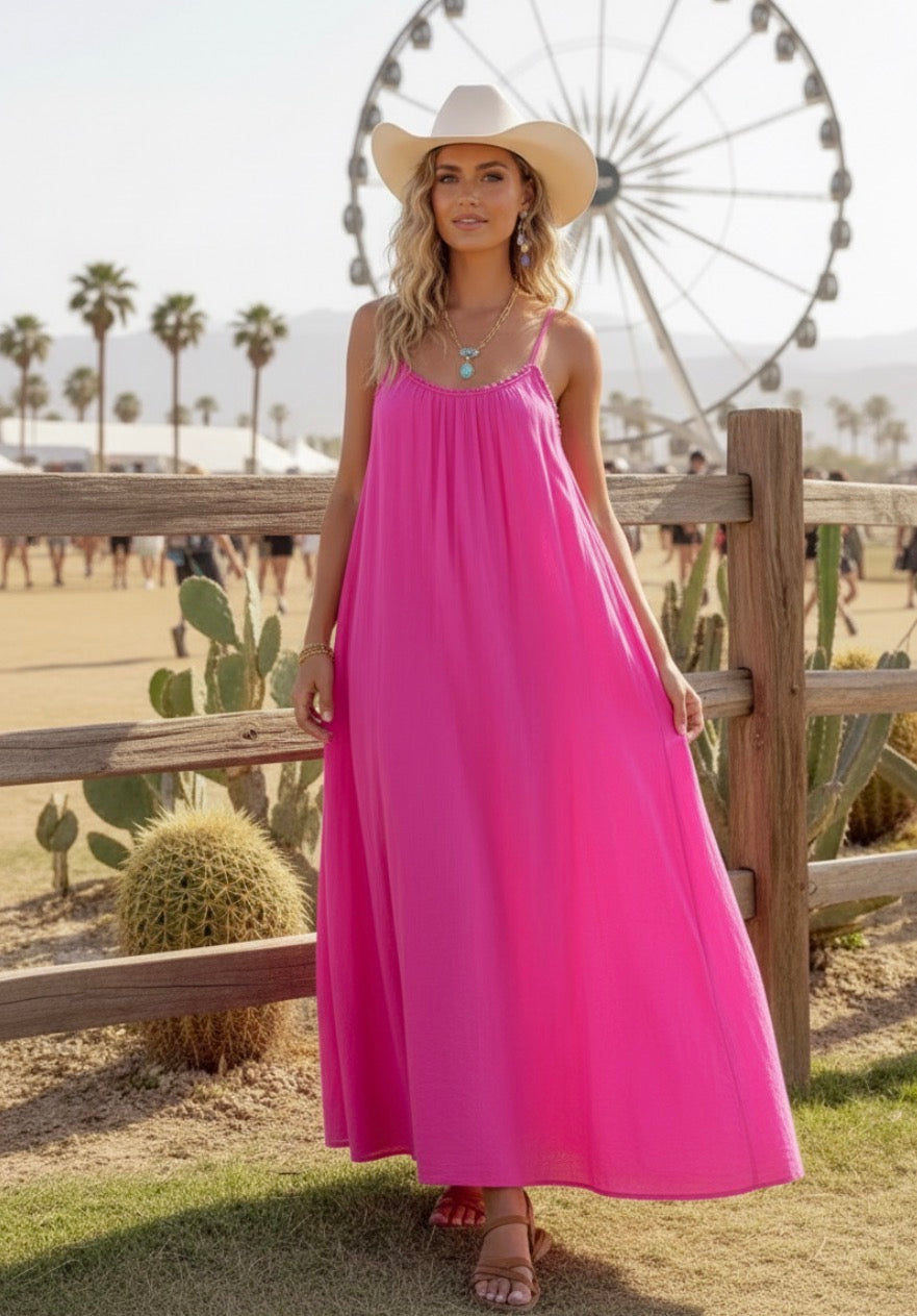 Robe Longue Bohème SOLEIADO – Coton Fluide & Pompons🌵💙
