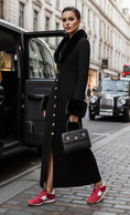 Load image into Gallery viewer, ÉLÉONORE – Robe longue noire maille & fourrure
