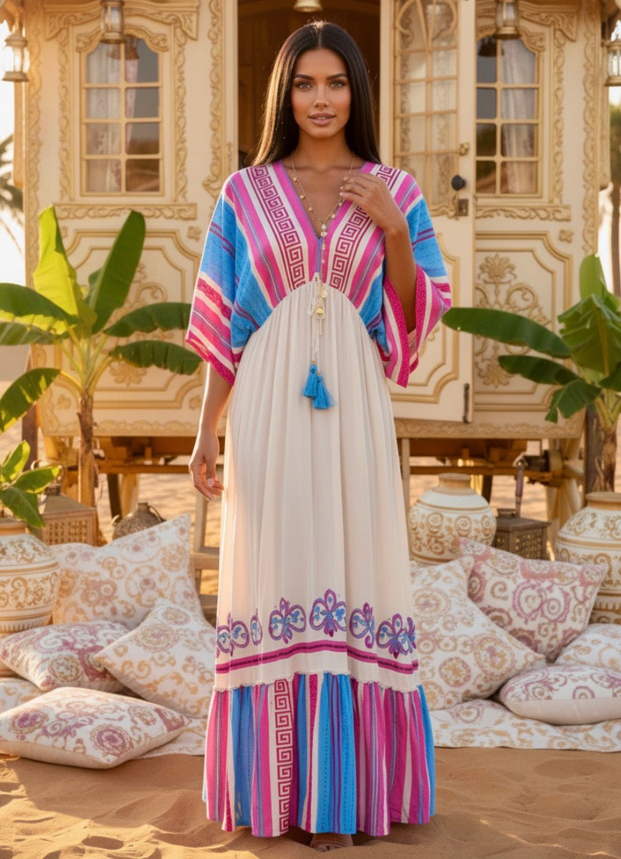 Robe longue bohème LAURENA - coupe 🦋 manches papillon