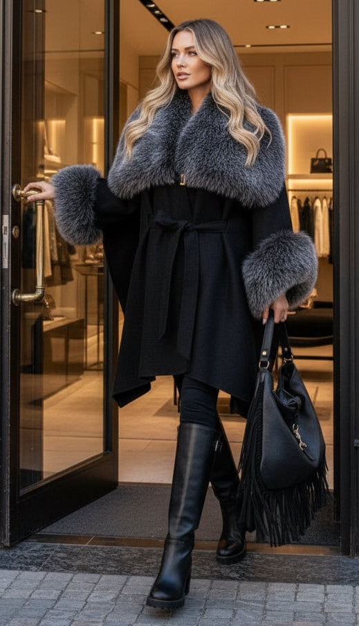 Manteau cape fausse fourrure STELLA