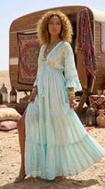 Cargar la imagen en la vista de la galería, Robe Longue Bohème Gypsy EVA – Tie & Dye Aqua | Paillettes
