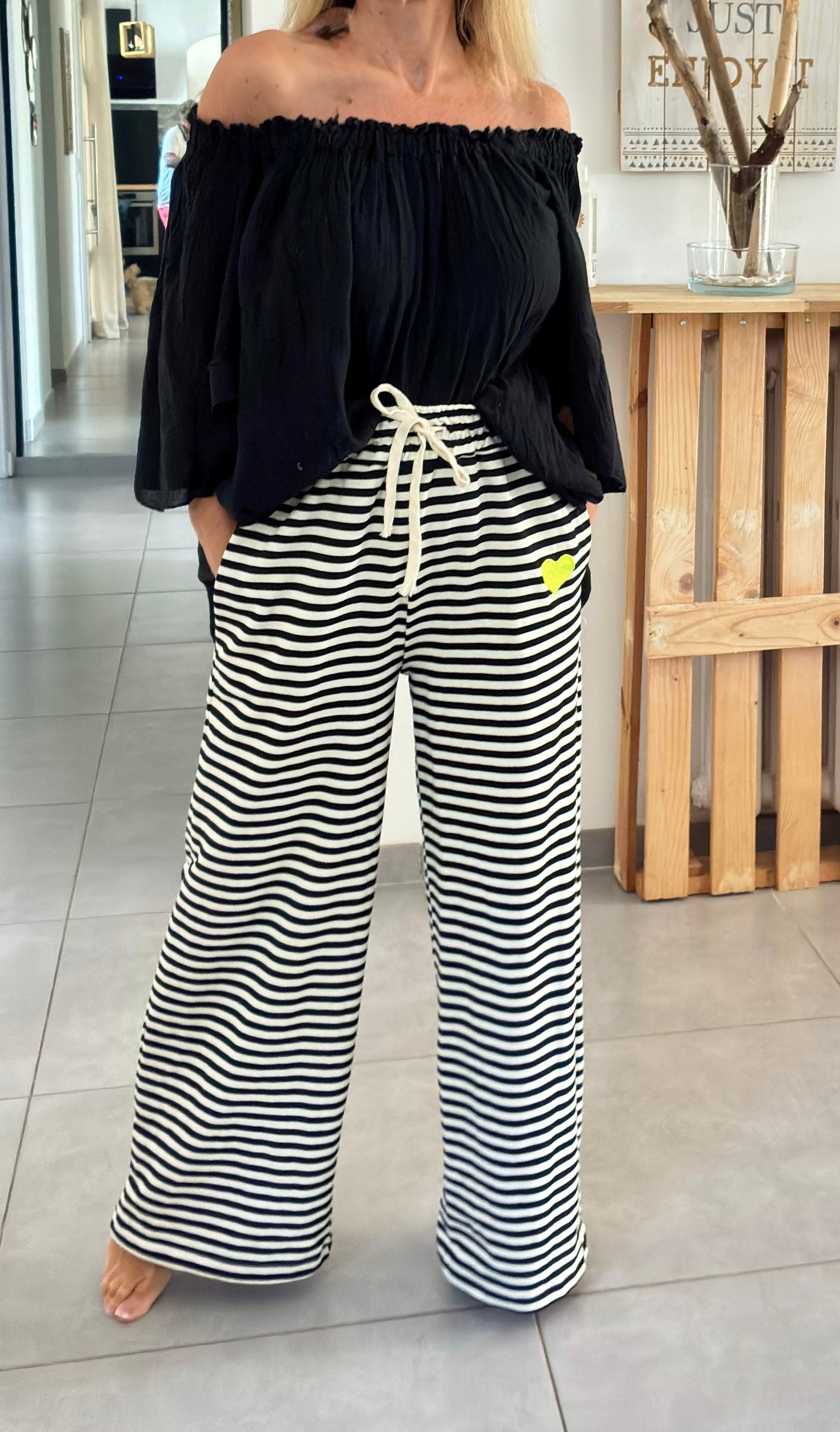 Pantalon Joana — Rayures Noir & Blanc | Style Resort Boho