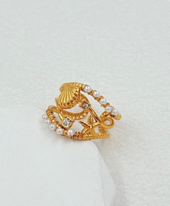 Bague Pluie d'Étoiles ⭐ Or & Perles Nacrées | Esprit Océan & Gypsy