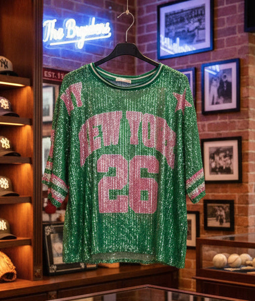 ✨ Top Sequins NEW YORK – vert et rose