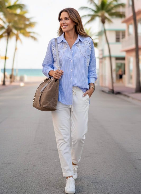 Chemisier CARLITA  rayures et dentelle