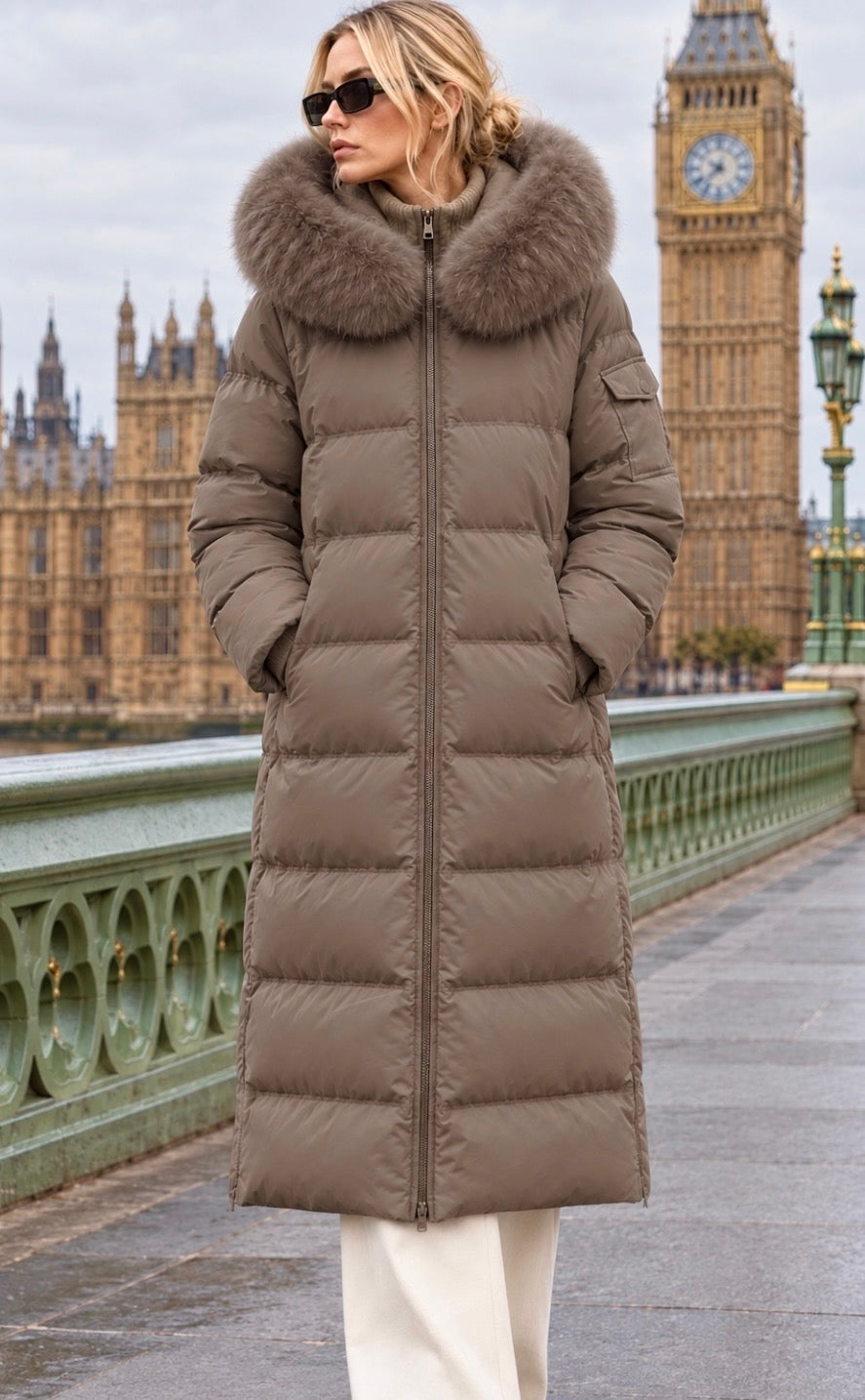 Doudoune longue femme MARGARETH  capuche fausse fourrure