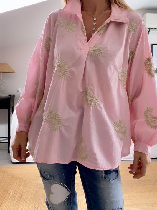 STELA pink embroidered blouse