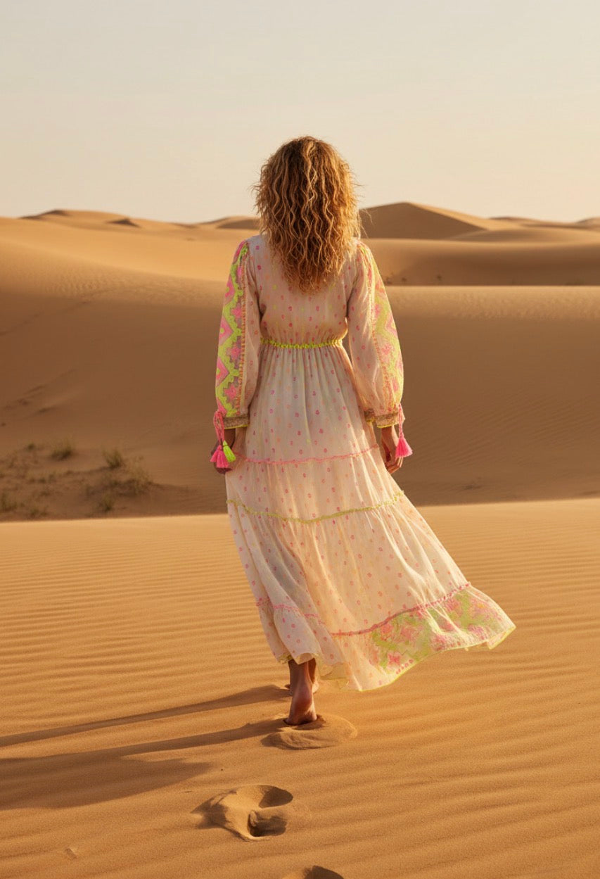 Robe Longue Bohème CALISTA — Paillettes & Pompons Gipsy🌸