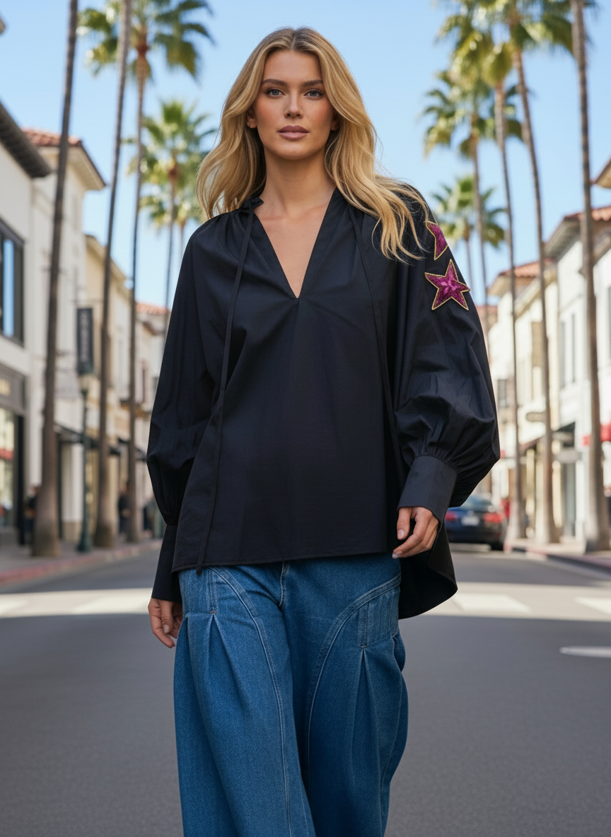 Blouse noire coton oversize CHARLINE