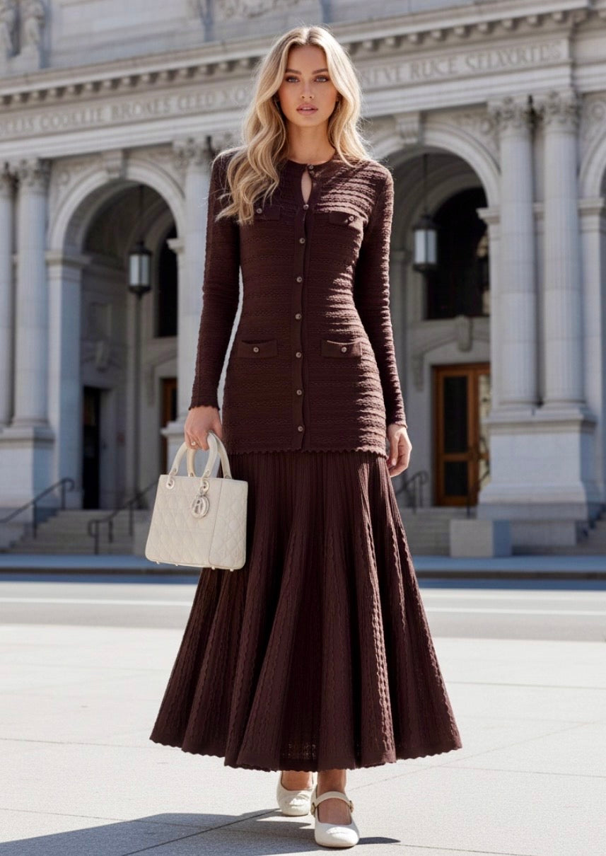 Robe Longue Bi-Matière Chocolat KEYTON