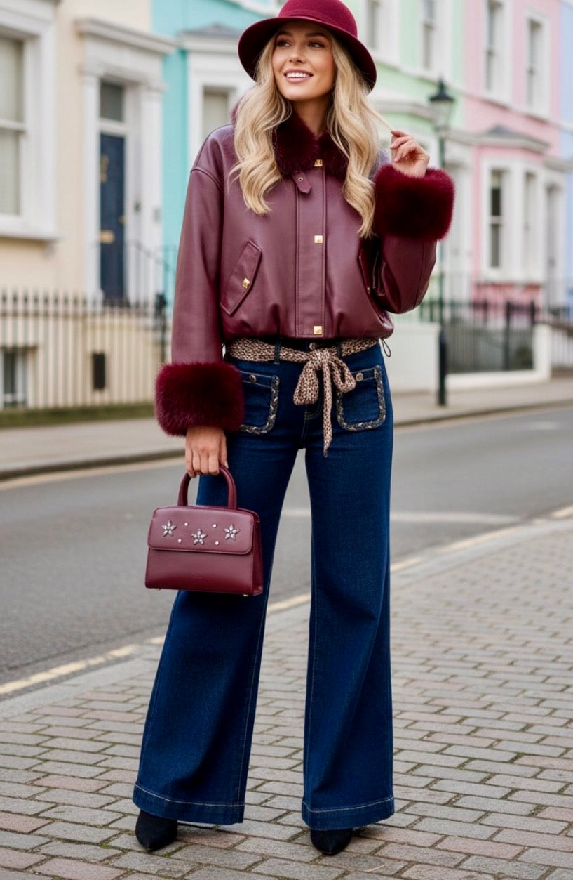 Blouson Effet Cuir & Fausse Fourrure VALENTINA – Prune