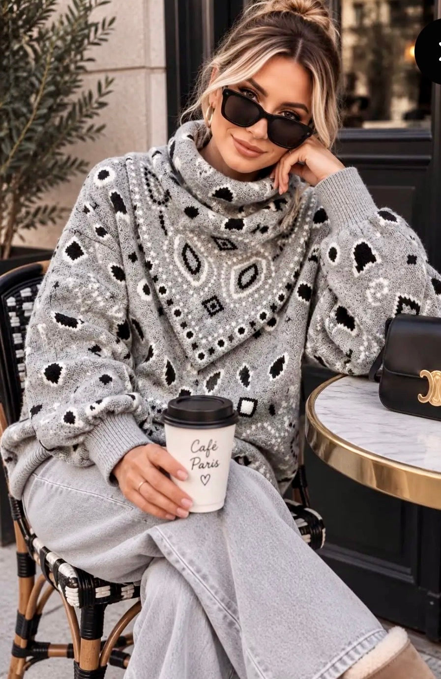 Pull avec foulard bandana en maille grise JOE