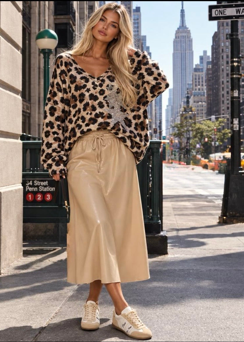 Jupe évasée en similicuir beige PEYTON