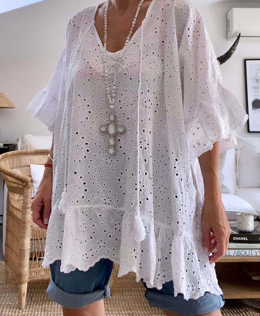 BETTY white English embroidery tunic