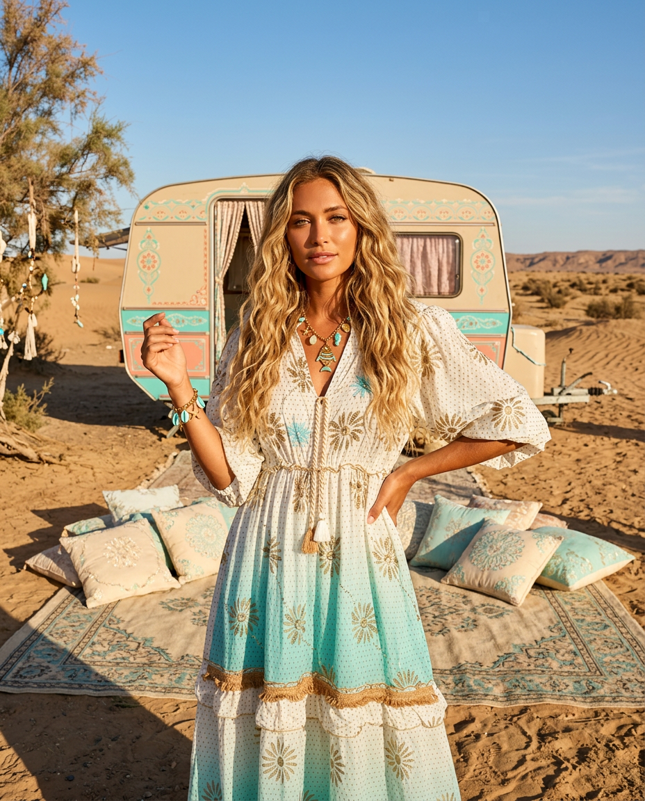 Robe Longue Carmen | Bohème Gipsy Tie & Dye - Perles & Sequins✨🌙 (Copie)